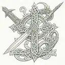 Celtic cross sword, intertwined dragons  tattoo design idea