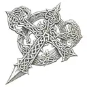 Celtic cross sword, intertwined dragons intertwined tattoo design idea