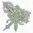 Celtic cross sword, intertwined dragons intertwined tattoo design idea