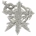 Celtic cross sword, intertwined dragons intertwined tattoo design idea