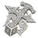 Celtic cross sword, intertwined dragons dice tattoo design idea