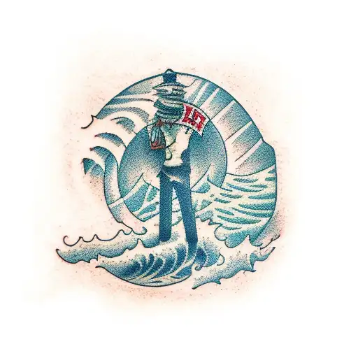 man standing in front of tsunami with cracks coming out of the ground tattoo design idea