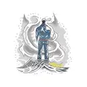 man standing in front of tsunami with cracks coming out of the ground tattoo design idea