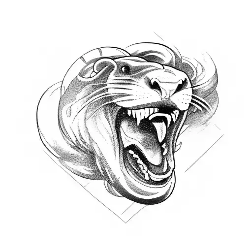 A snake coiling around a roaring lion's head tattoo design idea