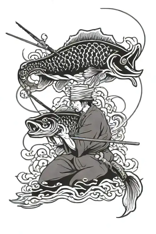 Fishing rod casting a line tattoo design idea