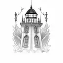 gothic victorian lighthouse with frame tattoo design idea