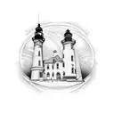 gothic victorian lighthouse with frame tattoo design idea