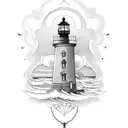 gothic victorian lighthouse with frame tattoo design idea