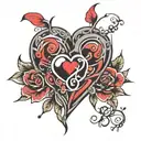 stiched heart with alex in graffiti in the middle  tattoo design idea