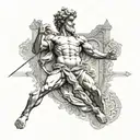 Complex tattoo David(michelangelo) in the center, traces of Greek mythology, feel of Istanbul, music and blue eyes tattoo design idea