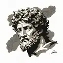 Complex tattoo David(michelangelo) in the center, traces of Greek mythology, feel of Istanbul, music and blue eyes tattoo design idea