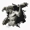 Complex tattoo David(michelangelo) in the center, traces of Greek mythology, feel of Istanbul, music and blue eyes tattoo design idea