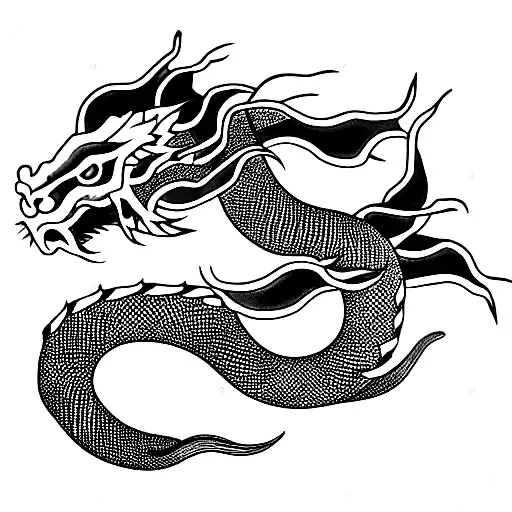 Japanese dragon with red cherry blossoms  tattoo design idea
