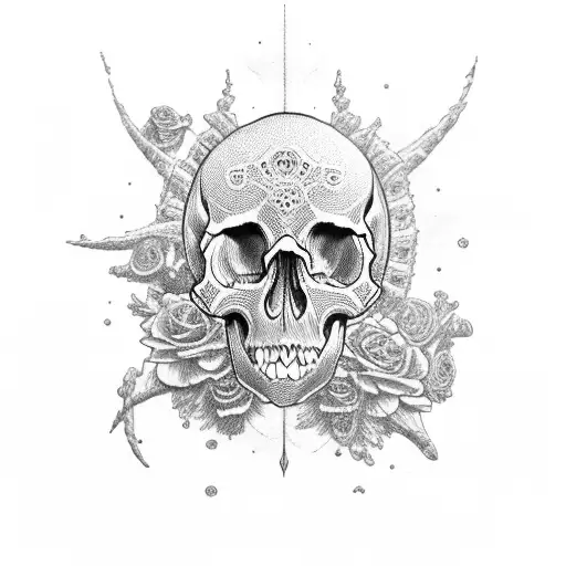 skull & priate ship with coral tattoo design idea