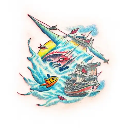 priate ship coral reef tattoo design idea