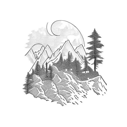 a running horse with mountains and trees behind it  tattoo design idea