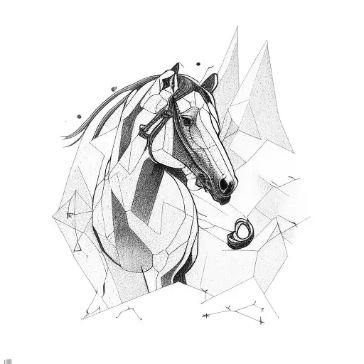 running horse, mountains, trees, arrow  tattoo design idea