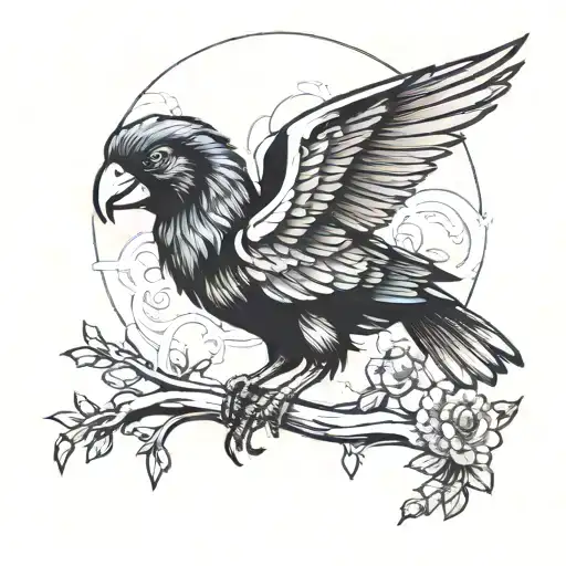 ram raven flying tattoo design idea