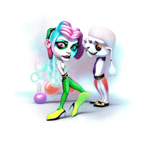 harley quin and posin ivy tattoo design idea