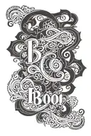 the word Boo Boo in an arabesque style tattoo design idea