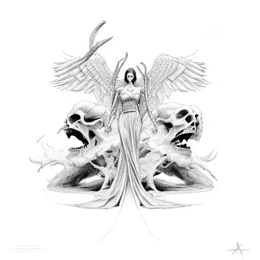 two people in half: a bad angel and a good demon tattoo design idea