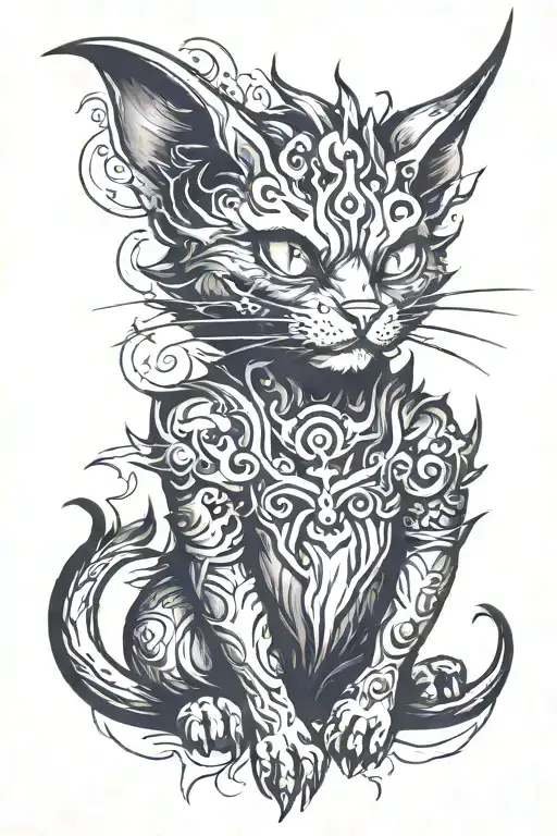 Draw a small sketch of a demon cat tattoo tattoo design idea