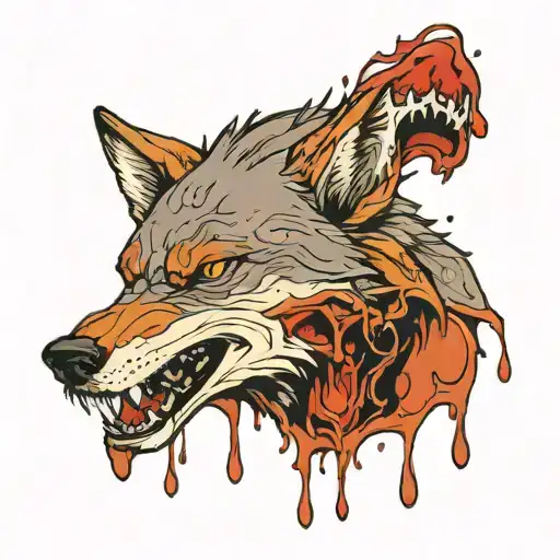 wolf snarling dripping blood tattoo design idea