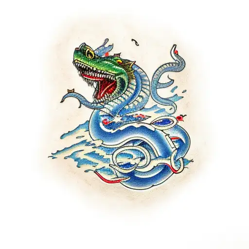Jormungandr jumping from water tattoo design idea