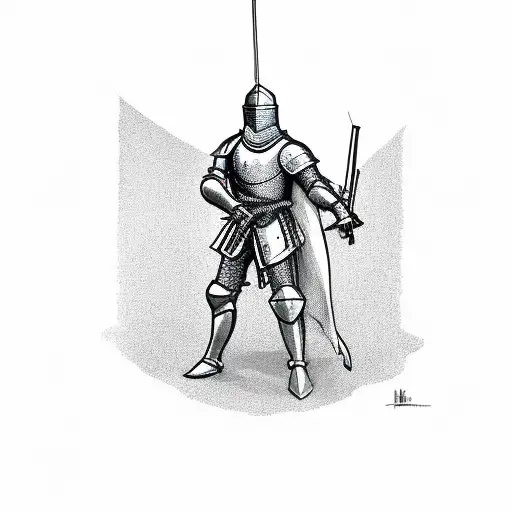 Knight in full armor holding Barrett sniper rifle tattoo design idea