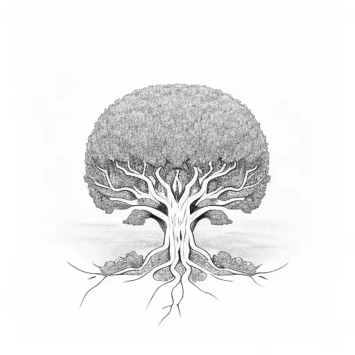 family tree with roots that spell family  tattoo design idea