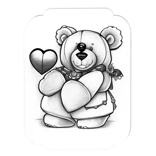 Teddy bear holding queen of hearts card tattoo design idea