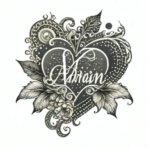 adrian name with heart  tattoo design idea