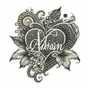 adrian name with heart  tattoo design idea