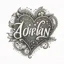 adrian name with heart  tattoo design idea