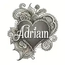 adrian name with heart  tattoo design idea