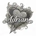 adrian name with heart  tattoo design idea