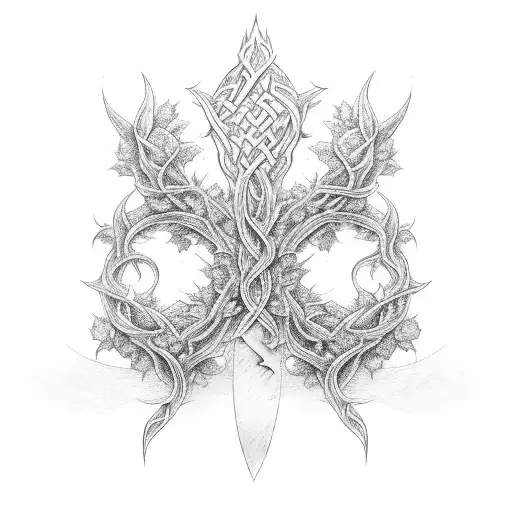 elvish sword wrapped in vine tattoo design idea