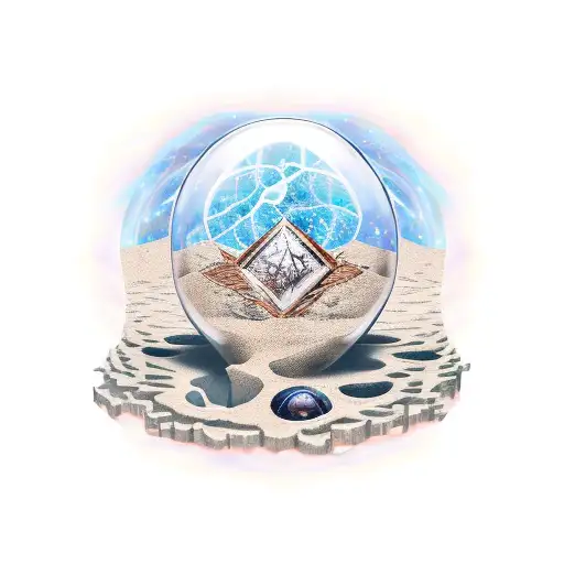 shattered hourglass with the universe escaping from the top side and an arid ladscape on the bottom tattoo design idea