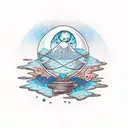 shattered hourglass with the universe escaping from the top side and an arid ladscape on the bottom tattoo design idea