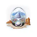 shattered hourglass with the universe escaping from the top side and an arid ladscape on the bottom tattoo design idea