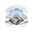 shattered hourglass with the universe escaping from the top side and an arid ladscape on the bottom tattoo design idea