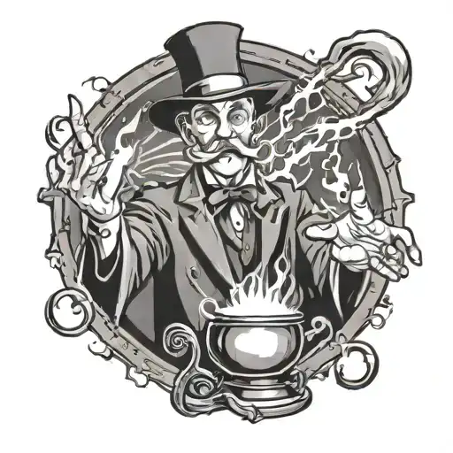 A magician casting a spell with lightning power wisdom tattoo design idea
