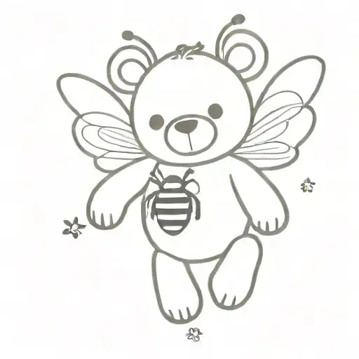 teddy bear & bee flying tattoo design idea