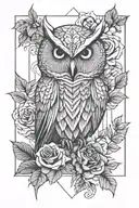 owl,rose and line tattoo design idea