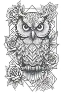 owl,rose and line tattoo design idea