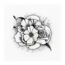 collage of July and March birth flowers, mixed with Yosemite mountains tattoo design idea