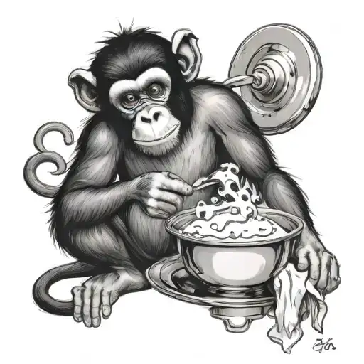 a monkey washing the dishes   tattoo design idea