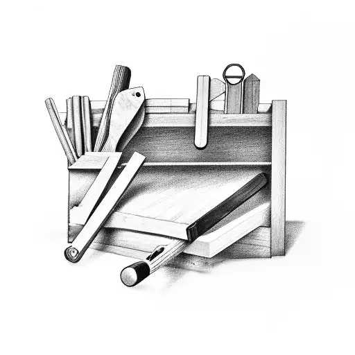 A study desk filled with carpentry tools and a baseball glove tattoo design idea