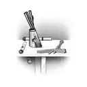 A study desk filled with carpentry tools and a baseball glove tattoo design idea