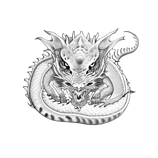 dragon with baby tigers tattoo design idea